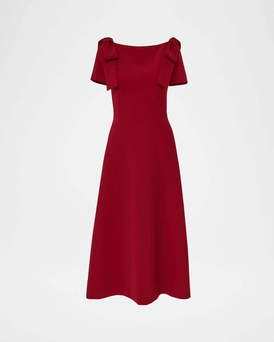 Bow-Shoulder Short-Sleeve A-Line Dress